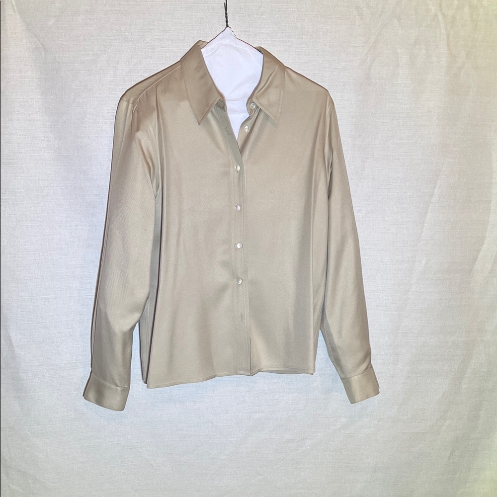 Talbots Beige Button-Down Shirt for Women